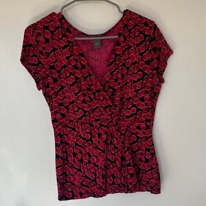 Ann Taylor Red and Black Patterned Blouse